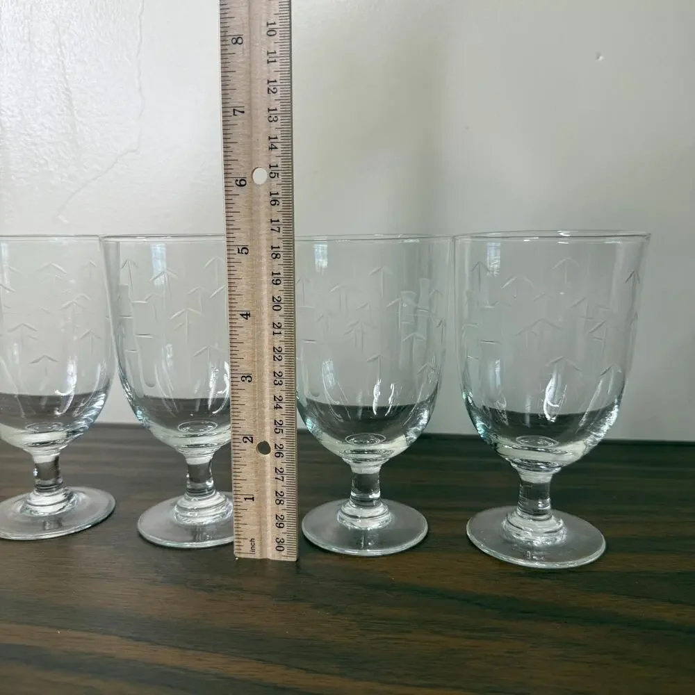 Sasaki Crystal Bamboo Water Goblets Set of 4 Multisided Stems Cups